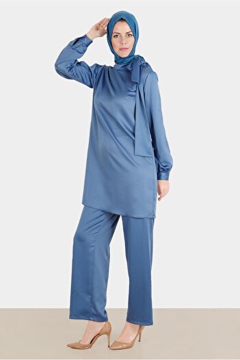 Alvina Satin Jewelled Bow Detailed Double Pants Set - 30276