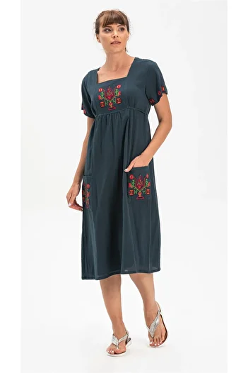 Eliş Şile Bezi Slip Şile Bezi - Marime Mare - Rochie Ptrl Midi Size Petrol