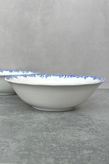 porselenden Antique Baby Blue 2li 23 Cm Premium Porselen Büyük Boy Salata Kasesi Sunum Servis Seti Mavi Çiçekli