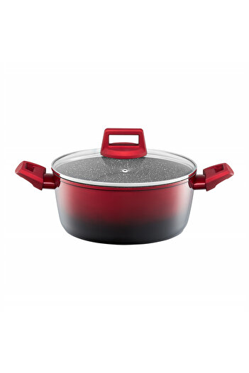 Ambition Pot with lid 24cm, 4.3L, Qualum Ceramic Stone Edition coating, Ombre Red