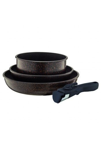 Ambition Pan and pot set with removable handle, 4 pieces, Qualum Basic Stone Edition coating, Gold