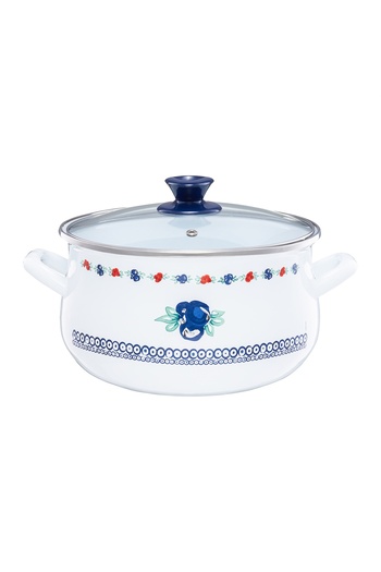 Emalia Olkusz 1907 Enamel pot with lid 16cm, 2L, Kalina