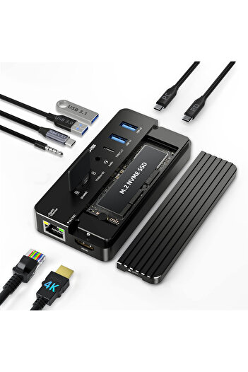Acasis 10 Gbps, 10 in 1, M.2 NVMe SSD, 100W PD, HDMI 4K@60Hz, Gigabit Ethernet, 1x10Gbps Type-C,