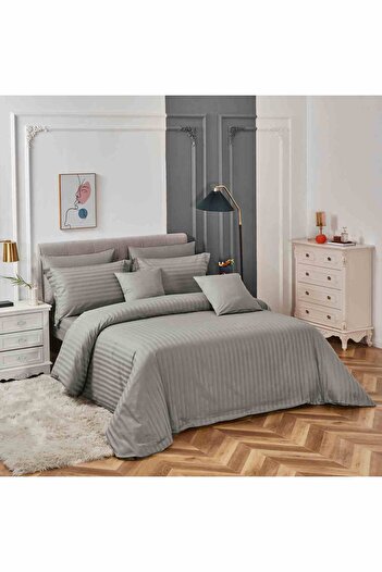 Alhabib bedding Nadaf Cotton Hotel Bedspread Queen Size 200x160 cm Gray 250 Stitches Number of Pieces 5