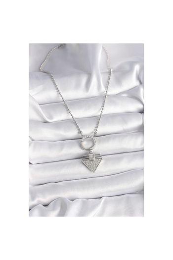 Skygo 316L Steel Silver Color Ball Chain Zircon Stone Triangle Model Women's Necklace - Tj-Bko9574