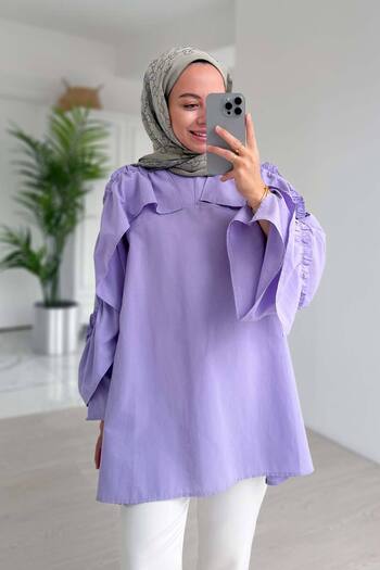 Ka Hijab Lilac Hijab Shirt - Ruffle Detailed