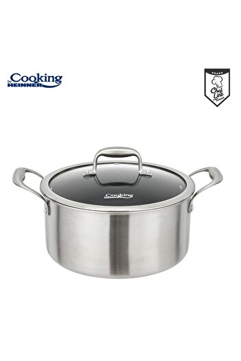 Cooking by Heinner STAINLESS STEEL POT + GLASS LID IN 3 LAYERS 28x13 CM, 7 L, TITANIUM3