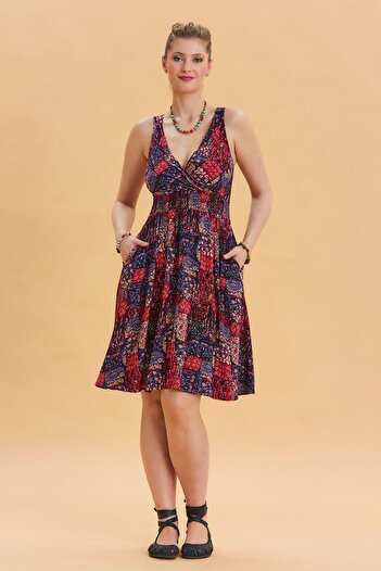 Los banditos Bohemian Style Double-breasted V-neck Dress