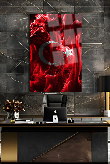 TAULART TASARIM KIRMIZI BEYAZ TÜRK BAYRAK KIRILMAZ LÜKS CAM TABLO ULTRA YÜKSEK ÇÖZÜNÜRLÜKLÜ EV HEDİYESİ
