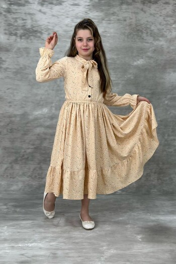 ABİYEKİDS Rochie Eid Bej pentru fete - cu nasturi ABY207