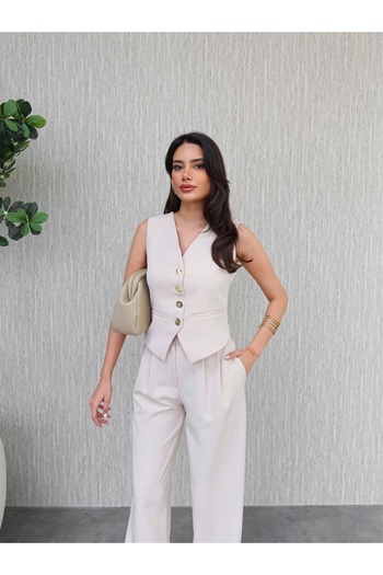 ESRAHELVACI Gold Buttoned Vest Trousers Set