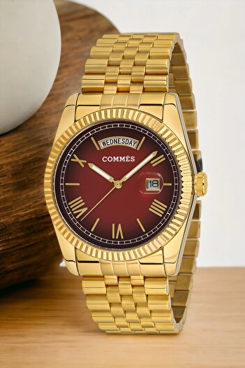COMMES Men's Wristwatch - Crono Function, Steel Cord, Gold-red Color, Bracelet Zmcms034