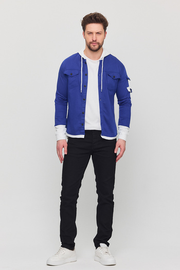 YXC Men's Slim Fit Slim Fit Hooded Detailed Denim Shirt