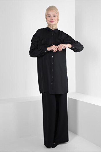 Alvina Buttoned Cuffed and Ruffle Detailed Tunic 43895
