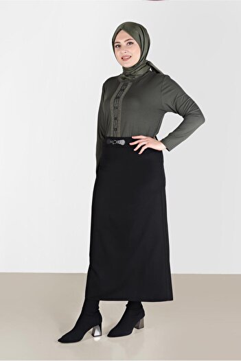 Alvina Leather Detailed Waist Skirt 60217