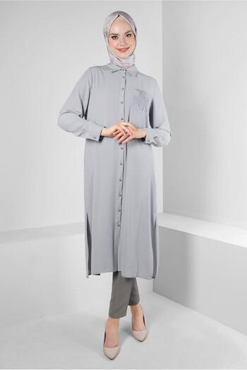 Alvina STONE PRINTED BUTTONED LONG TUNIC 43522
