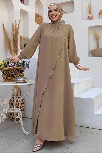 TRENDTESETTÜR KADIN VİZON TAŞ DETAYLI ABİYE ELBİSE T 9783