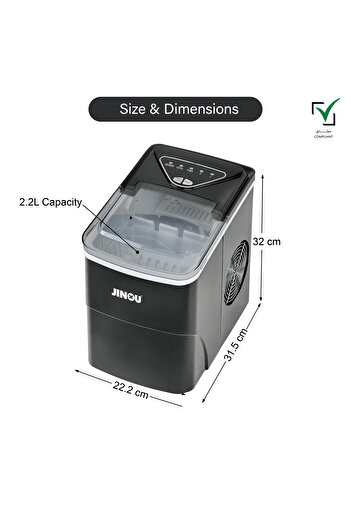 JINOU Ice Maker - 2.2L Tank, Premium ABS, 12kg Ice in 24hrs, Updated Electronics & Cooling