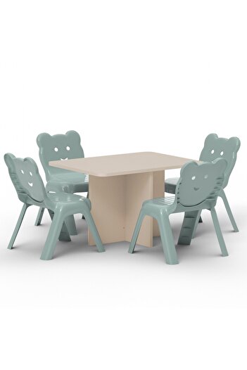 Mahmayi Modern Wooden Child Desk with 4 Plastic Chair - Sand Beige
