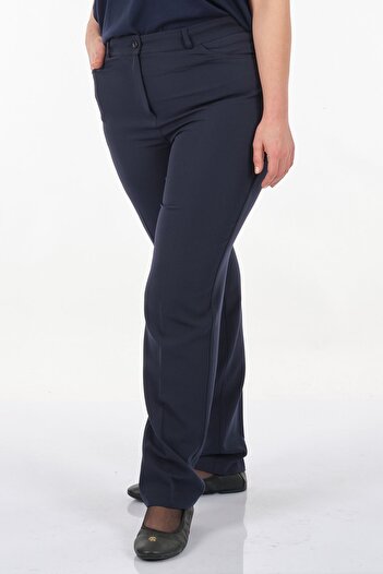 Gala-Xi Large Size Narrow Leg Navy Blue Women's Trousers2321001085