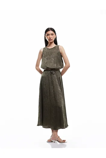 Koton Lace-Up Waist Crew Neck Sleeveless Satin Blouse