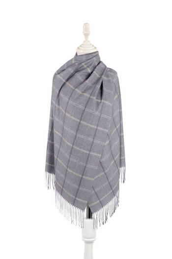 Bursa İpek Gray Plaid Pattern Winter Shawl