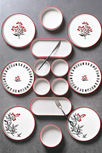 AGR Concept 14 Pieces 6 Persons Red Cockina Breakfast Set