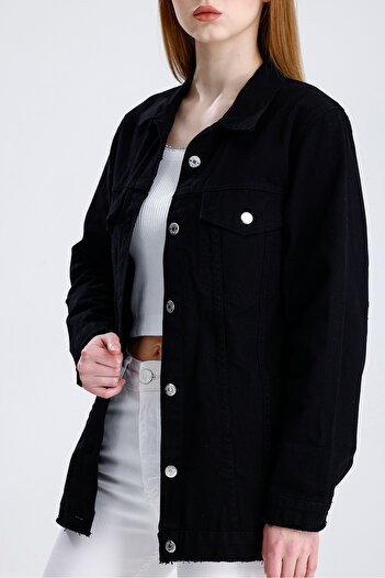 For Angels Seasonal Boyfriend Denim Jacket with Pockets