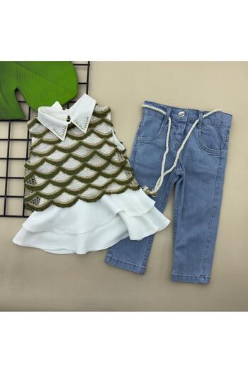 ÖRZİKİDS Summer Brode Flannel Jeans Suit 2/5 Years Old
