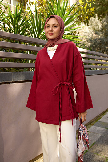 LOCCO Women's Side Tie Jacket Claret Red