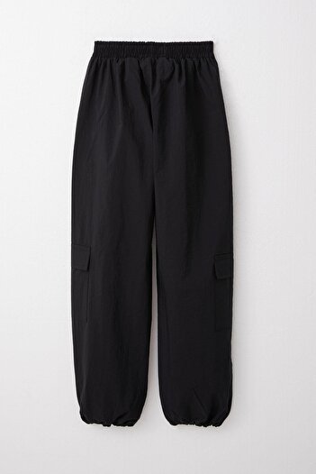 Breeze Girl's Parachute Jogger Leg Pants Cargo Pocket 7-12 Years, Black