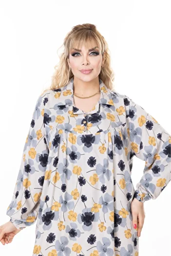 mervemoda Women's Long Sleeve Plus Size Woven Summer Long Sleeve Dress
