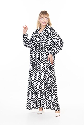 mervemoda Women's Long Sleeve Plus Size Woven Summer Long Sleeve Dress