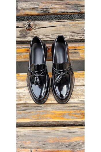 SNR Black Patent Leather Tasseled Classic Casual Shoes