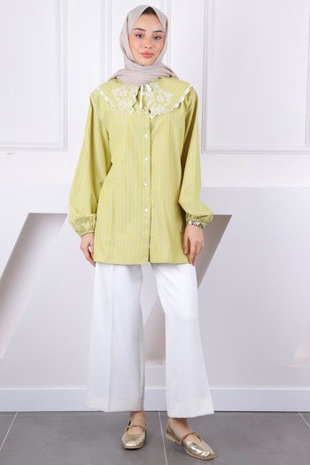 İmajButik Oil Green Collar Detailed Shirt