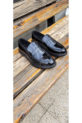 SNR Black Slip-On Men's Patent Leather Classic Shoes Shiny Comfortable and Convenient