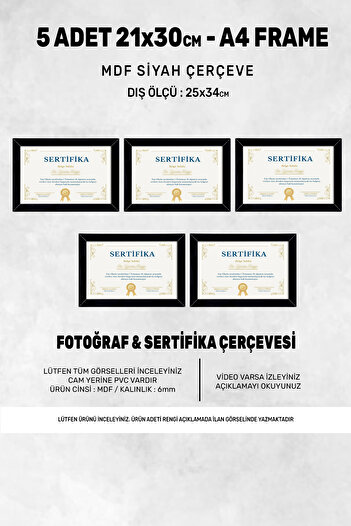 yhfoto 5 Pieces A4 Frame Black PVC 21x30 Frame For Certificate Frame For Diploma Frame For Document