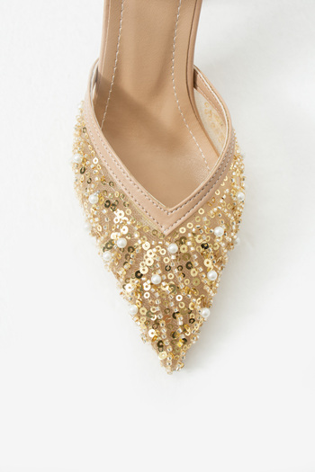 DUXAL SHOES Alberta Feather Beaded Detailed Open Back Heeled Shoes