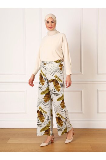 Refka Tropical Patterned Linen Trousers - Oil Green - Refka