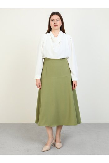 ALİA Khaki Large Size Flounce Skirt - Alia