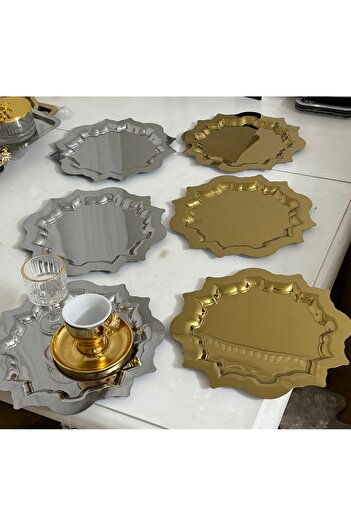SEVA ÇELİK Gold and Silver 6 Piece Sun Model Service and Presentation Tray