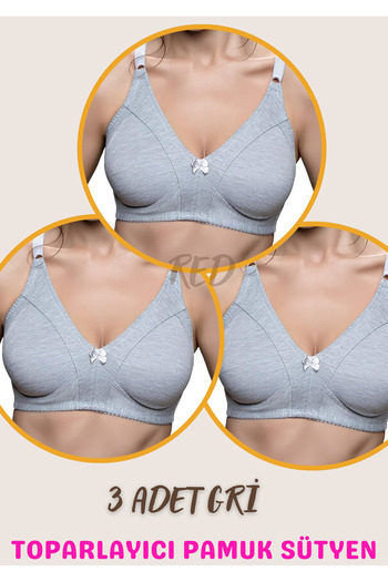 red iç giyim 3 Pieces Combed Ironless Minimizer Gathering Bra (Plus Size Available)