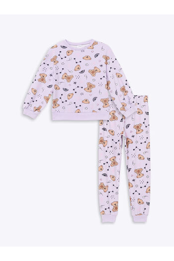 LC Waikiki LCW Bisiklet Yaka Ayı Teddy Baskılı Kız Çocuk Pijama Takımı