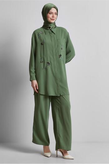 Alvina Shirt Collar Pants Suit 45418