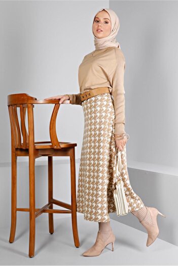 Alvina Knitwear Houndstooth Patterned Bell Skirt - 60320