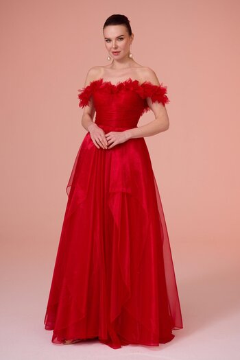 Carmen Red Low Sleeve Tulle Engagement Ring