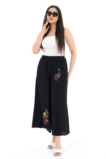 SCHIK Women's Viscose Wide Leg Waist Elastic String Tied Trousers
