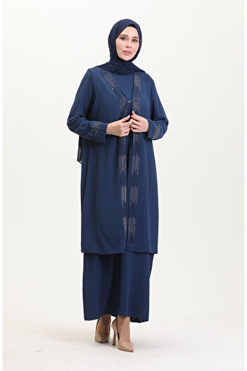 sefamerve Plus Size Vest Suit Indigo 6140-05