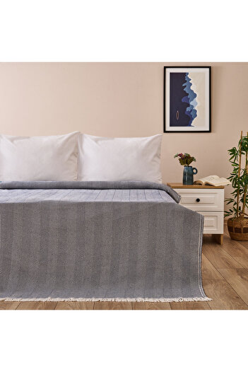 Evidea Soft Herringbone Tek Kişilik Yatak Örtüsü - Lacivert - 150x200 cm