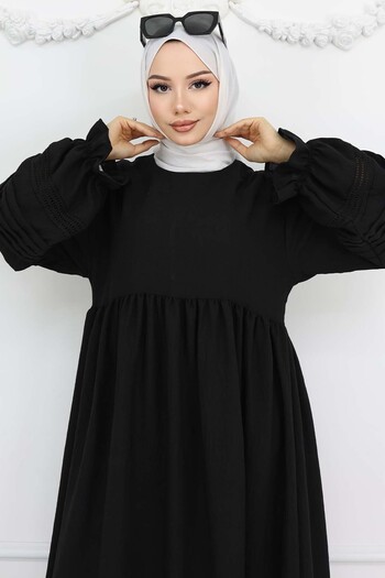benguen Rib Detailed Hijab Dress Black 2207